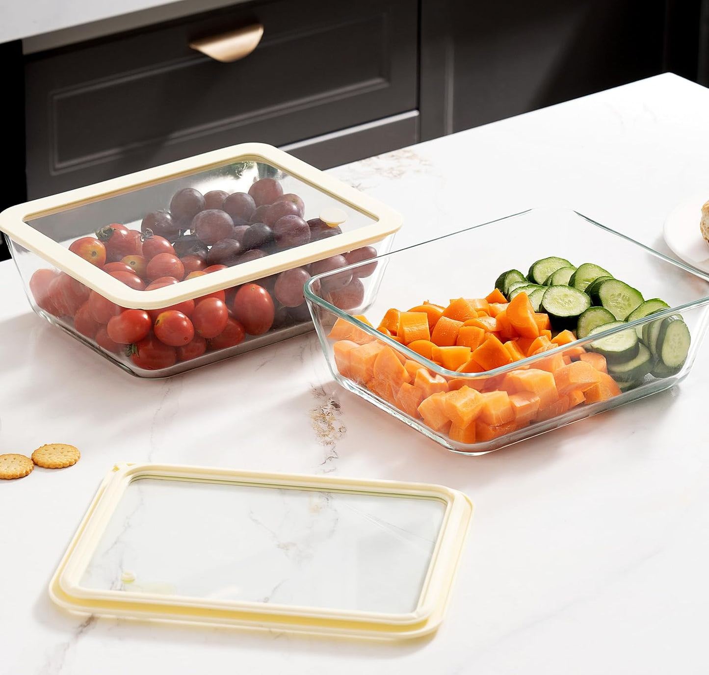 Urban Green Glass Food Container Set with Glass Lid, 4 Pack, Food Storage Containers Set, Airtight, LeakProof, 100% Plastic Free, Meal Prep Containers (White Color)