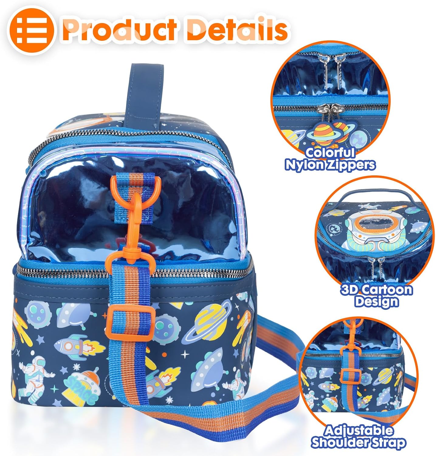 Kids Double Decker Cooler Insulated Lunch Bag, Back to School Large Meal Tote for Boys, Girls, Men, Women, with Adjustable Strap, Soccer