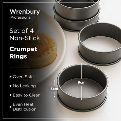 Wrenbury Crumpet Rings Nonstick 3.5 inch - English Muffin Rings - Food Ring Molds for Cooking – Metal Baking Egg Ring Set - Made in England
