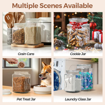 ComSaf Large Square Glass Pantry Jar with Lid 78 oz Wide Mouth | Flour sugar rice, Pasta cereal, Laundry detergent, Pantry organization, Large capacity, Cabinet organization, Dry goods