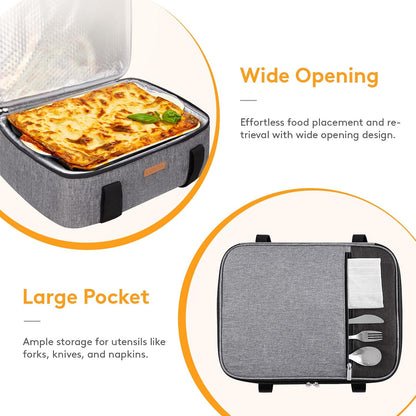 LUNCIA Insulated Single Decker Casserole Carrier, Lasagna Lugger Tote Keeps Food Hot or Cold, Thermal Lunch Bag for Potluck Parties, Picnic and Cookouts, Fits 9" x 13" Baking Dish, Black