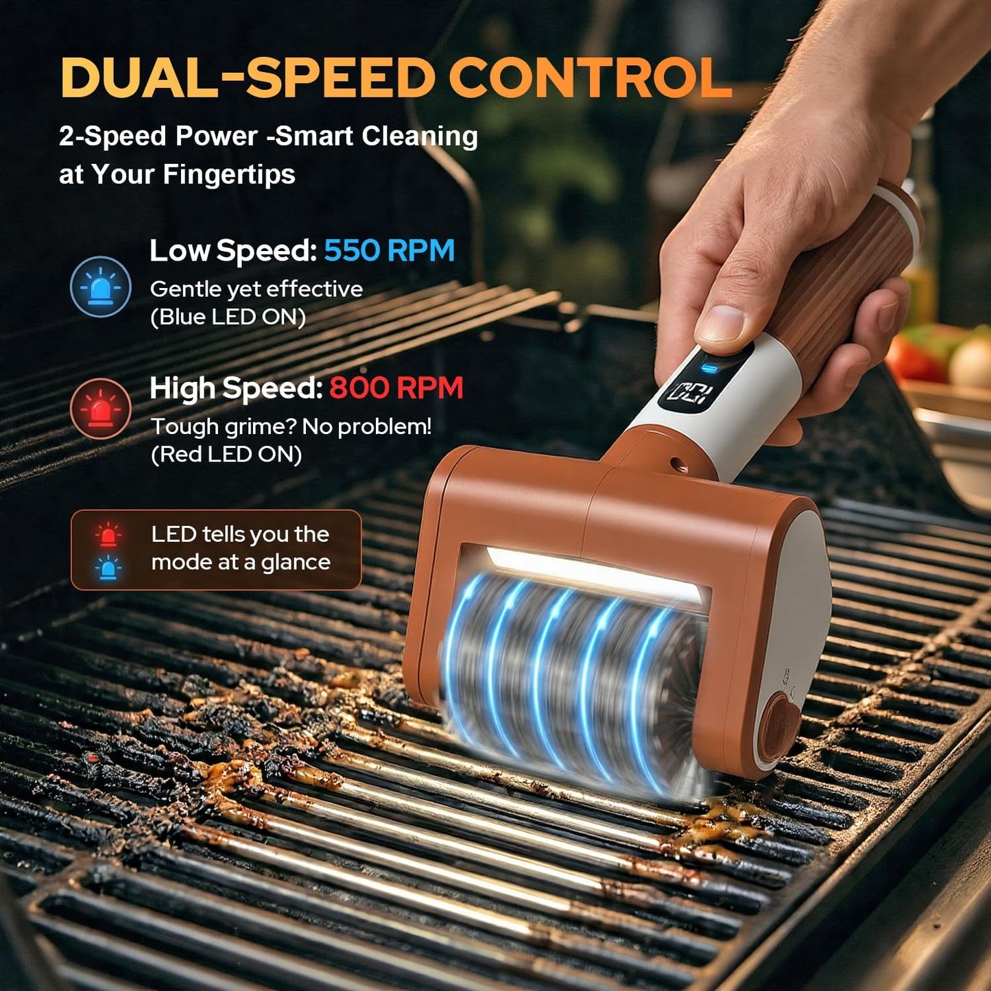 Electric Grill Brush for Outdoor, 2026 BBQ Grill Cleaner with Digital Display, Variable Speed Cordless Grill Brush, Waterproof & Replaceable Heads Grill Cleaning Brush for Barbecue Grates
