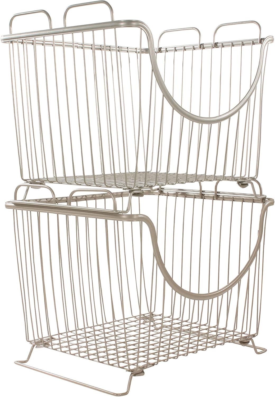 Spectrum Ashley Small Stackable Wire Baskets for Pantry & Kitchen Counter Organizer, Stacking Fruit Basket Wire Bin with Raised Feet & Handles for Vegetable Fruit Potato Onion Storage, Satin Nickel