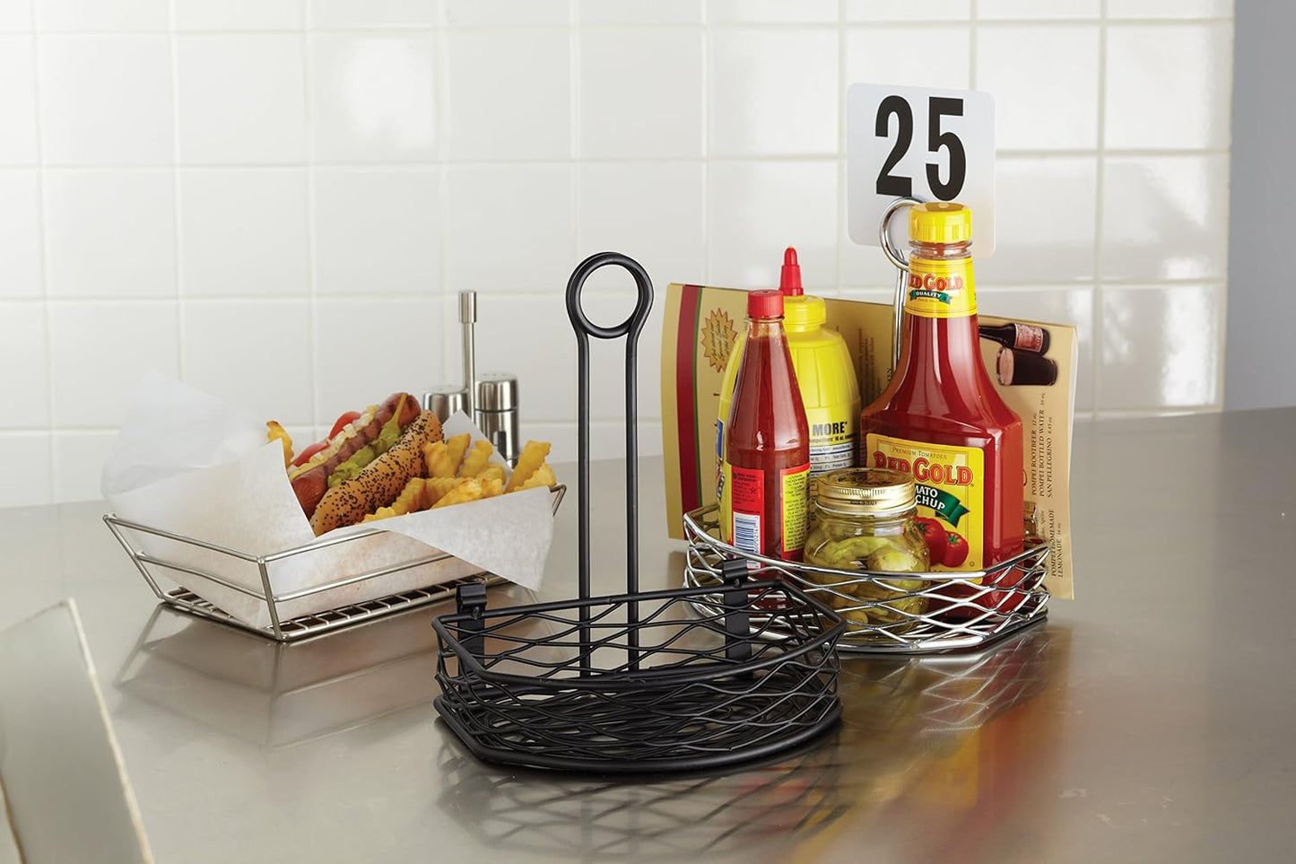 American Metalcraft SRBNB1 Semi-Round Wire Birdnest Condiment Rack Holder, Wrought Iron, Black