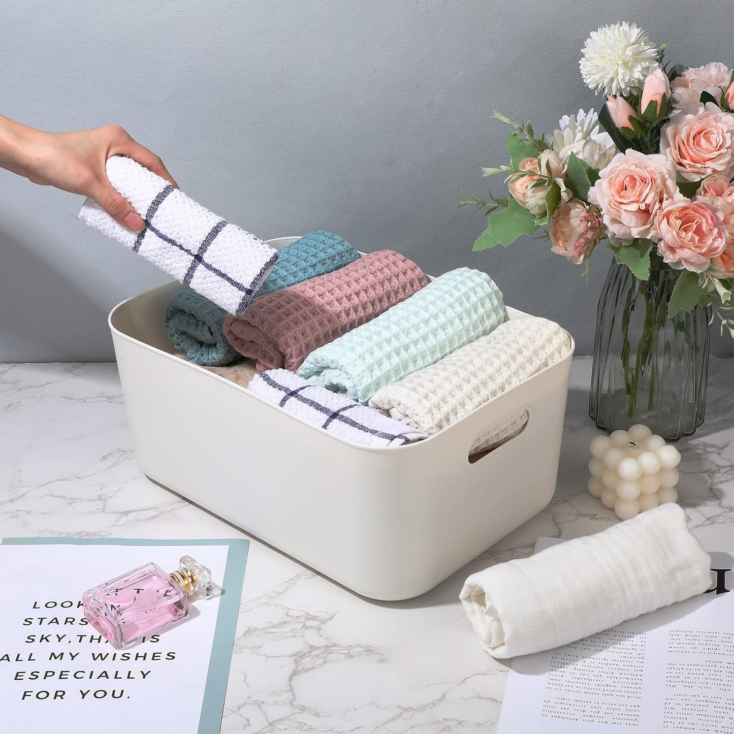 Zopeal Plastic Storage Bins 10 Pcs White Pantry Organizer Bins Small Baskets Storage Containers for Home Kitchen (10 x 7 x 6 Inch)