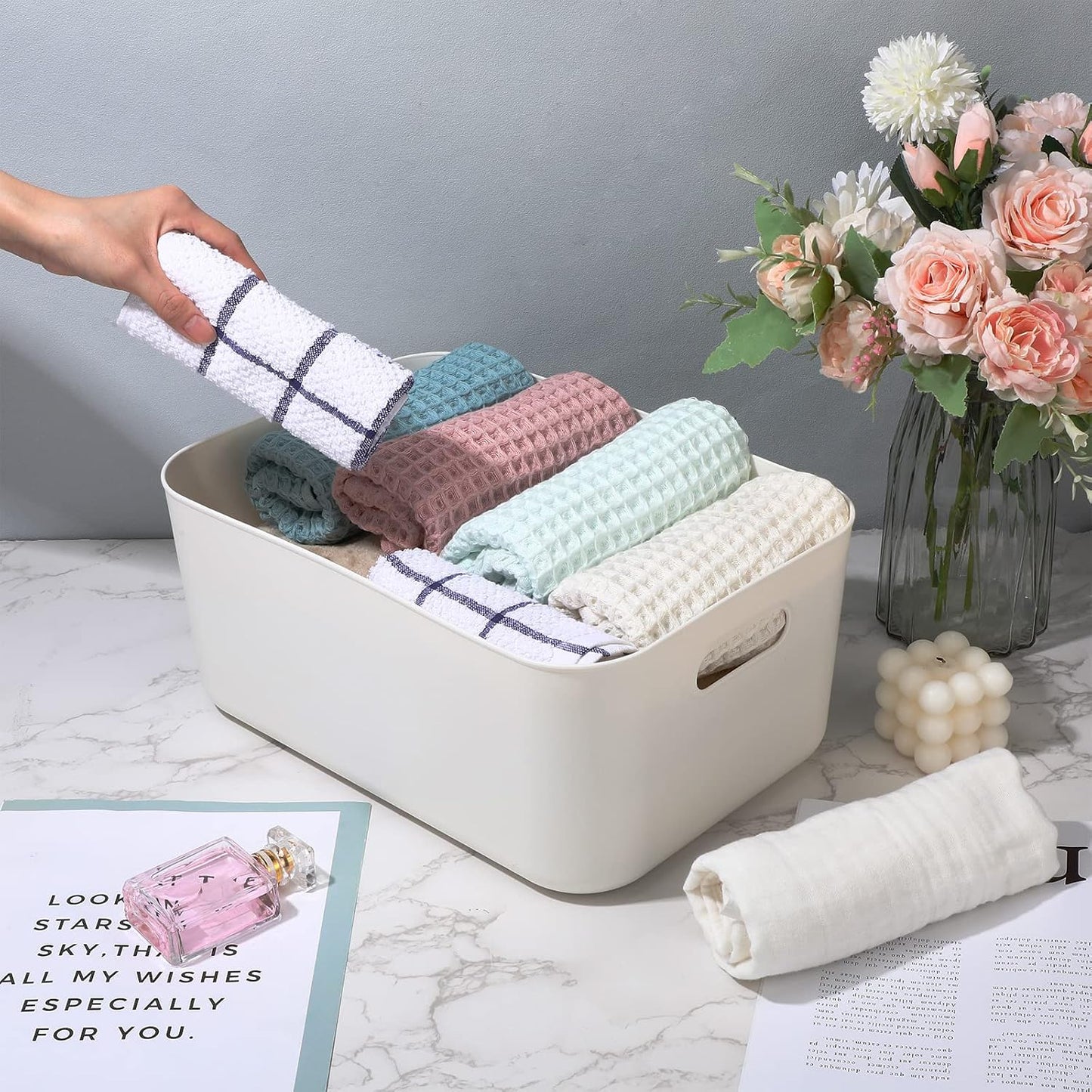 Zopeal Plastic Storage Bins 10 Pcs White Pantry Organizer Bins Small Baskets Storage Containers for Home Kitchen (10 x 7 x 6 Inch)