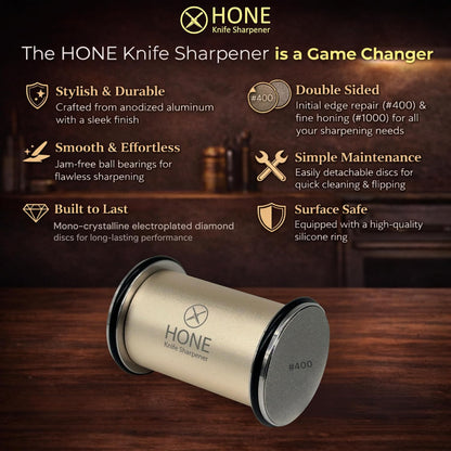 𝗛𝗢𝗡𝗘 𝗞𝗻𝗶𝗳𝗲 𝗦𝗵𝗮𝗿𝗽𝗲𝗻𝗲𝗿 Engineered in Canada, Kitchen Rolling Knife Sharpener with Ball Bearings, Detachable Dual-Sided Diamond Plates, Small Knives Slot, 20° & 15° Precision Sharpening