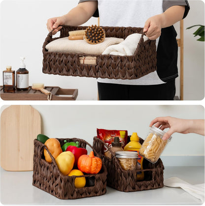 GRANNY SAYS Wicker Storage Baskets for Shelves, Trapezoid Woven Basket with Handles, Storage Wicker Baskets for Pantry, Water Hyacinth, 2-Pack