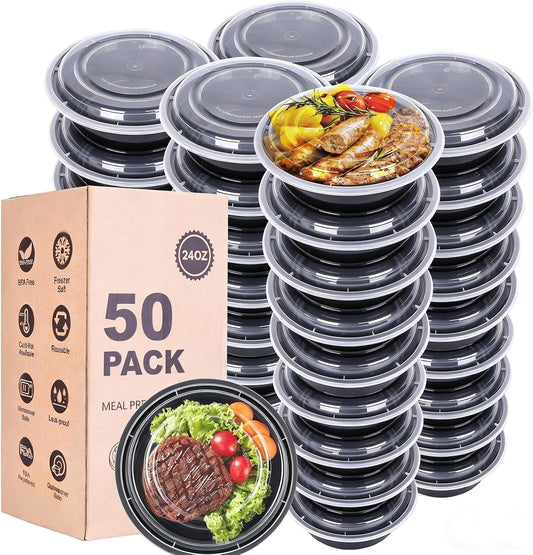 Meal Prep Containers, 50Pack 24oz Round To Go Bowls with Lids
