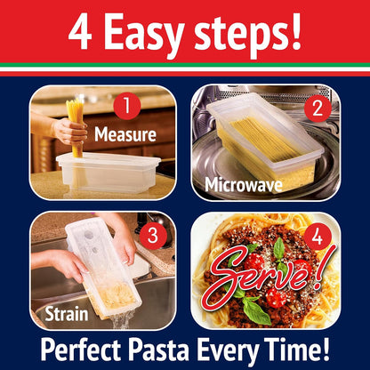 The Original Fasta Pasta Microwave Cooker with Lid & Built-in Strainer-No More Messes, Waiting for Water to Boil, or Sticky Noodles-Perfect Al Dente Pasta Every time- Patented Design, It Really Works