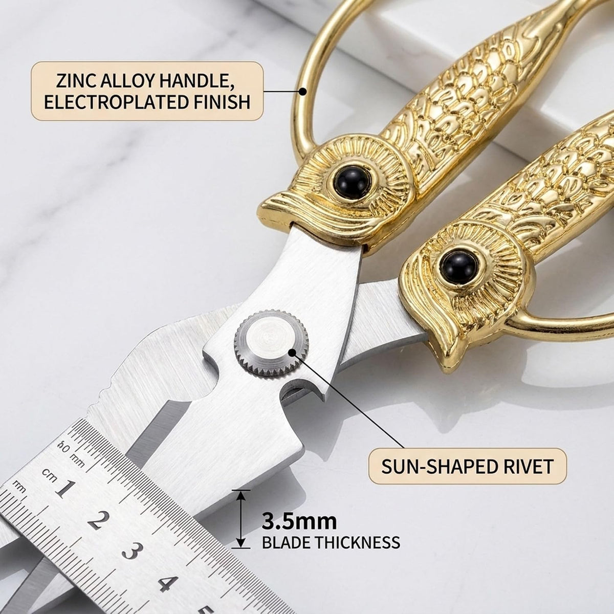 XSNBRD All Purpose Kitchen Scissors, Pearl Gold Stainless Owl Shears.