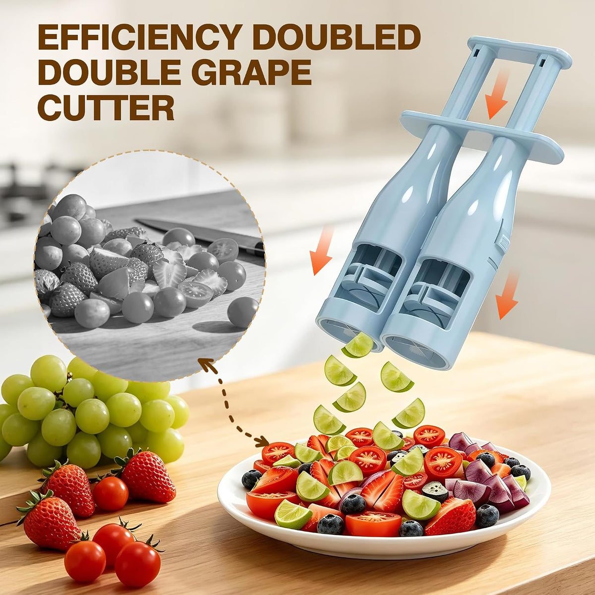 Double Barrel Grape Cutter for Toddlers, Slicer Tool for Fruits & Veggies