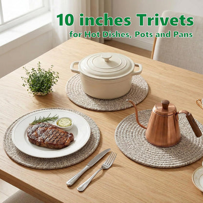 Large Trivets for Hot Dishes, Pots and Pans, Hot Pads 10 Inches 6 Pcs, Pot Holders for Kitchen, Heat Resistant Mats Protect Countertops, Kitchen Essentials Farmhouse Decor (Mix Brown)