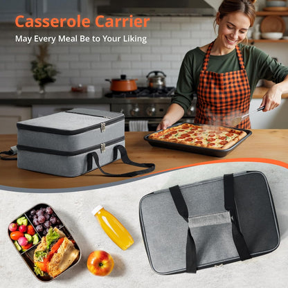 Insulated Casserole Carrier for Hot or Cold Food,Pie Carrier Bag Lunch Tote for Potluck Parties/Picnic/Cookouts, Fits 9"x13" Baking Dish,Grey