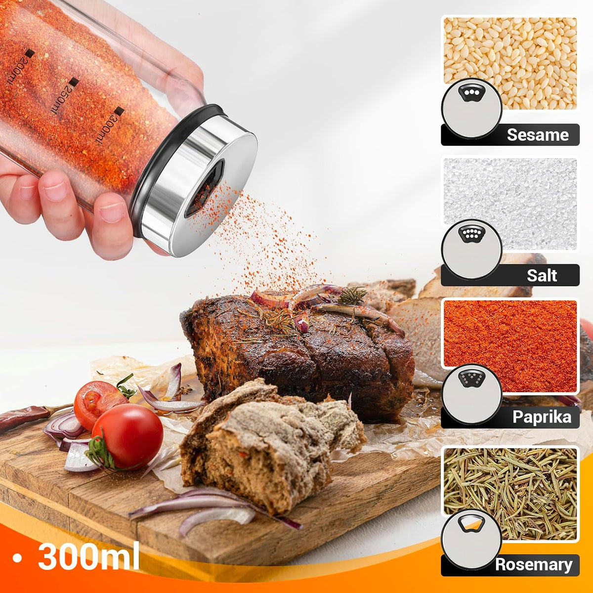 Segarty Spice Jars, 3 oz Spice Bottles with Shaker Lids, Glass Empty Seasoning Containers with Adjustable Pour Holes for Kitchen Spice Storage Stainless Steel Flow Top Salt and Pepper Shakers