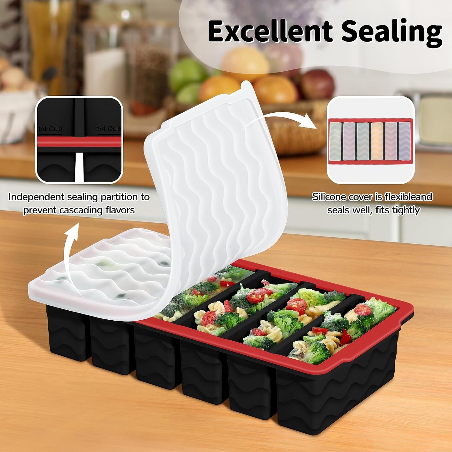 3-Pack Silicone Freezer Trays with Lid,2 Large 2-Cup(500ml)&4 Medium 1-Cup(250ml)&6 Small 1/2-Cup(125ml) Soup Freezer Container Molds,Ice Cube Tray For Meal Prep&Freezing Soup,Stews,Sauces