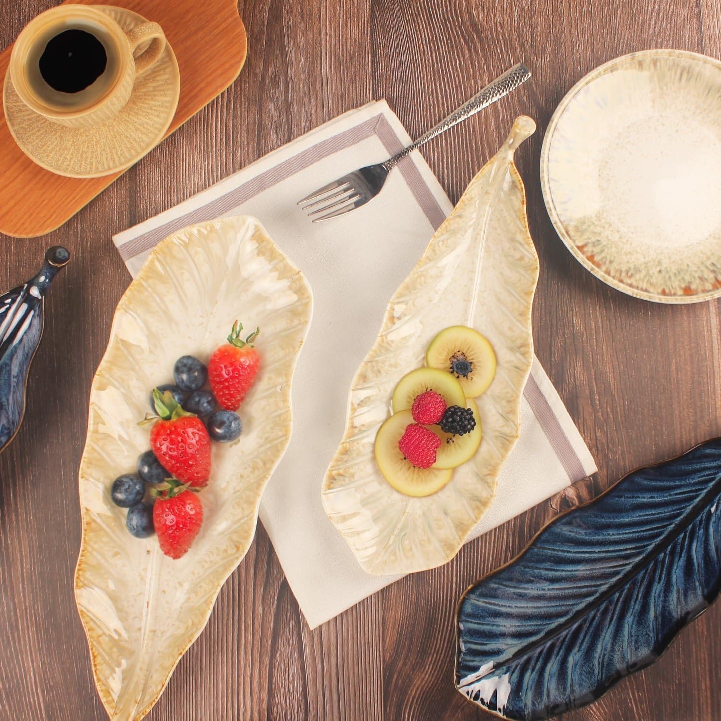 Serving Platter Olives Plate Set of 2, Large Serving Tray for Entertaining, Porcelain Trays and Platters, Salad Appetizer Tray,Dishwasher & Microwave Safe, Royal blue 14.5 Inch
