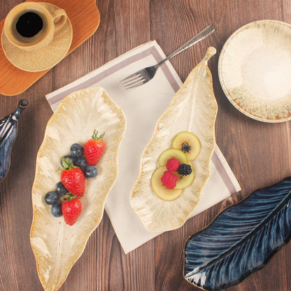 Serving Platter Olives Plate Set of 2, Large Serving Tray for Entertaining, Porcelain Trays and Platters, Salad Appetizer Tray,Dishwasher & Microwave Safe, Royal blue 14.5 Inch