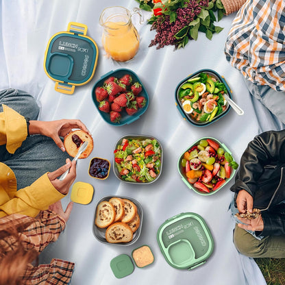 PEDECO Stackable Stainless Steel Bento Box with Insulated bag,Adult & Kids Luch Box,Leak-Proof,1-Tier Bento box,Lunch Box With Portable Sauce Pod and Cutlery-for Teens/Toddler,Dishwasher Safe,Blue