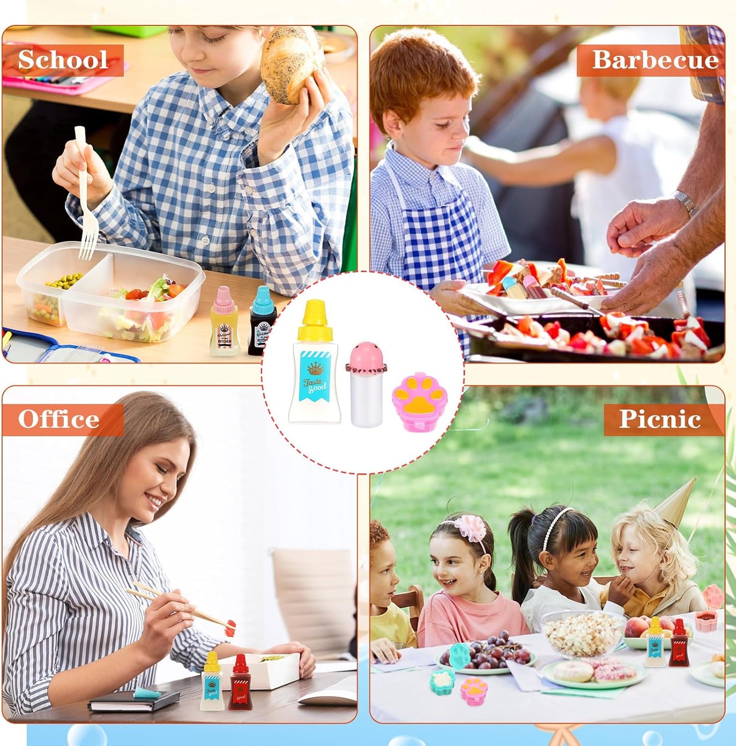 50 Pcs Kids Bento Box Accessories Including Food Picks Mini Condiment Bottles Ketchup Squeeze Bottles, Mini Soy Sauce Container with Funnel for Kids School Bento Camping Office Accessories (Animal)