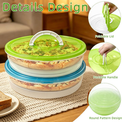 2 Pack 12 Inch Food Storage Container with Lid and Handle, Round Plastic Pizza Slice Storage Container, Reusable Pie Carrier Keeper for Food Cake Cheesecake, Clear