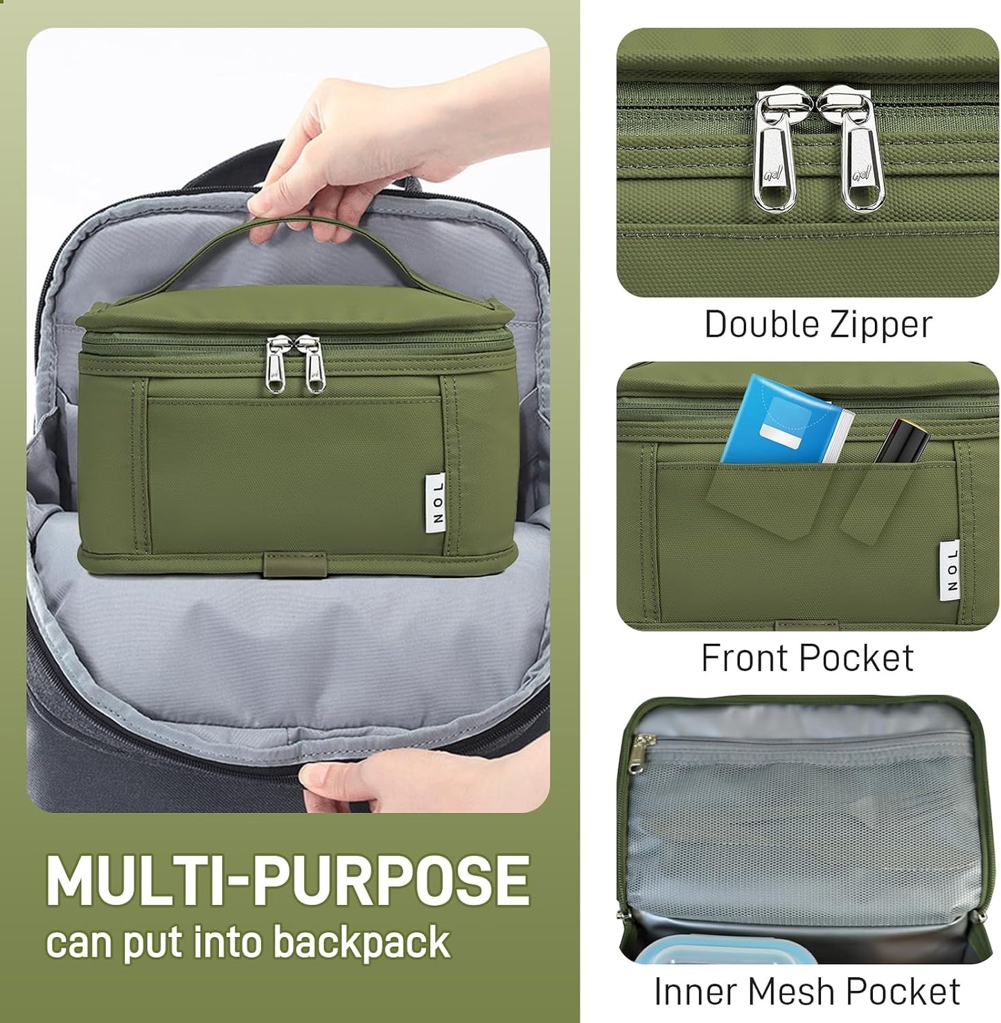 NOL Mini Insulated Lunch Bag for Women Men Kids | Small Leakproof Reusable Lunch Tote | Fits 6 Cans 330ml | Thermal Cooler for Work School Picnic Camping, Navy blue