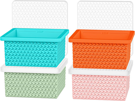 Silicone Freezer Molds for Soup Cube - 2-Cup Freezer Storage Container Tray with Lid,4 Pack Stackable Ice Cube Trays for Portion Control,Food Storage Meal Prep,Oven & Dishwasher Safe