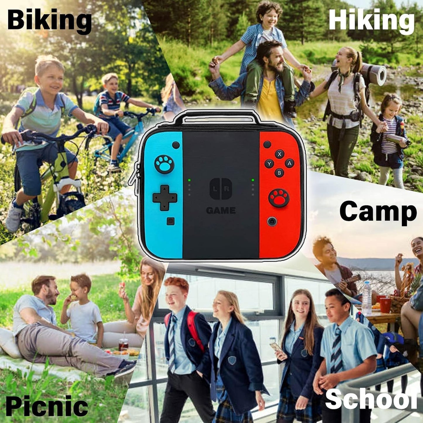 Game Lunch Bag for Boys Girls Gamer, Insulated Video Game Lunch Box for School Work Office Travel Picnic Hiking Beach, Waterproof Leakproof Portable Fits Most Bento Boxes