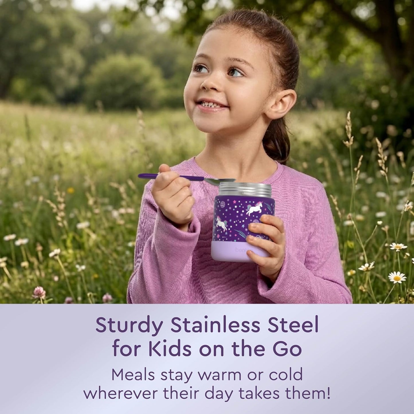Bentgo Kids Stainless Steel Food Jar - 11oz Leak-Proof Double Insulated Hot or Cold Food Container with Removable Silicone Bumper, Dishwasher Safe, Easy Open Lid, Ages 3+ (Trucks)