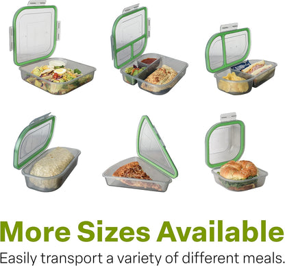 MyGo Container Large To-Go 3-Compartment Food Containers, Pack Of 3, 9-3/8" X 9-3/8" X 2-1/2", Reusable, Microwave Safe, NSF Certified, Smoke/Green