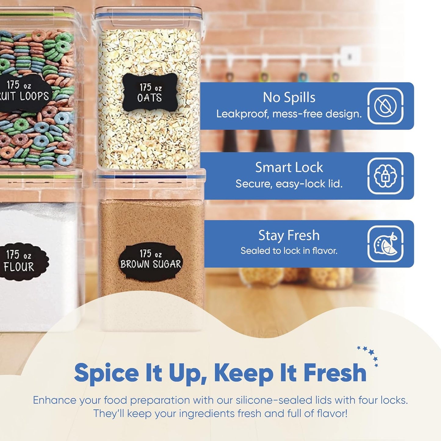 Chef's Path Extra Large Airtight Food Storage Containers with Lids, Pack of 2, 6.5L, 220Oz, Airtight Kitchen and Pantry Bulk Canisters for Flour, Sugar, Rice, and Baking Supplies - Transparent