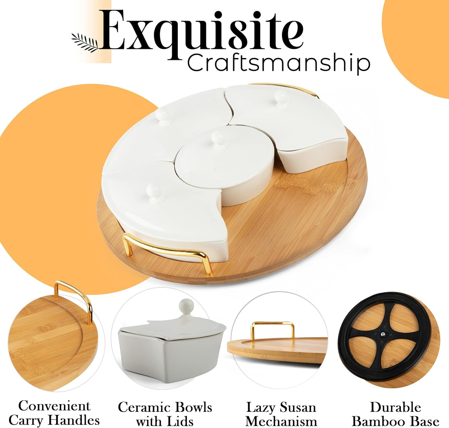 Chip and Dip Serving Set, 13.5" Serving Platters and Trays, Appetizer Serving Tray, Divided Serving Tray, Party Serving Relish Trays and Platters, Lazy Susan Taco Bar, Lazy Susan Serving Platter