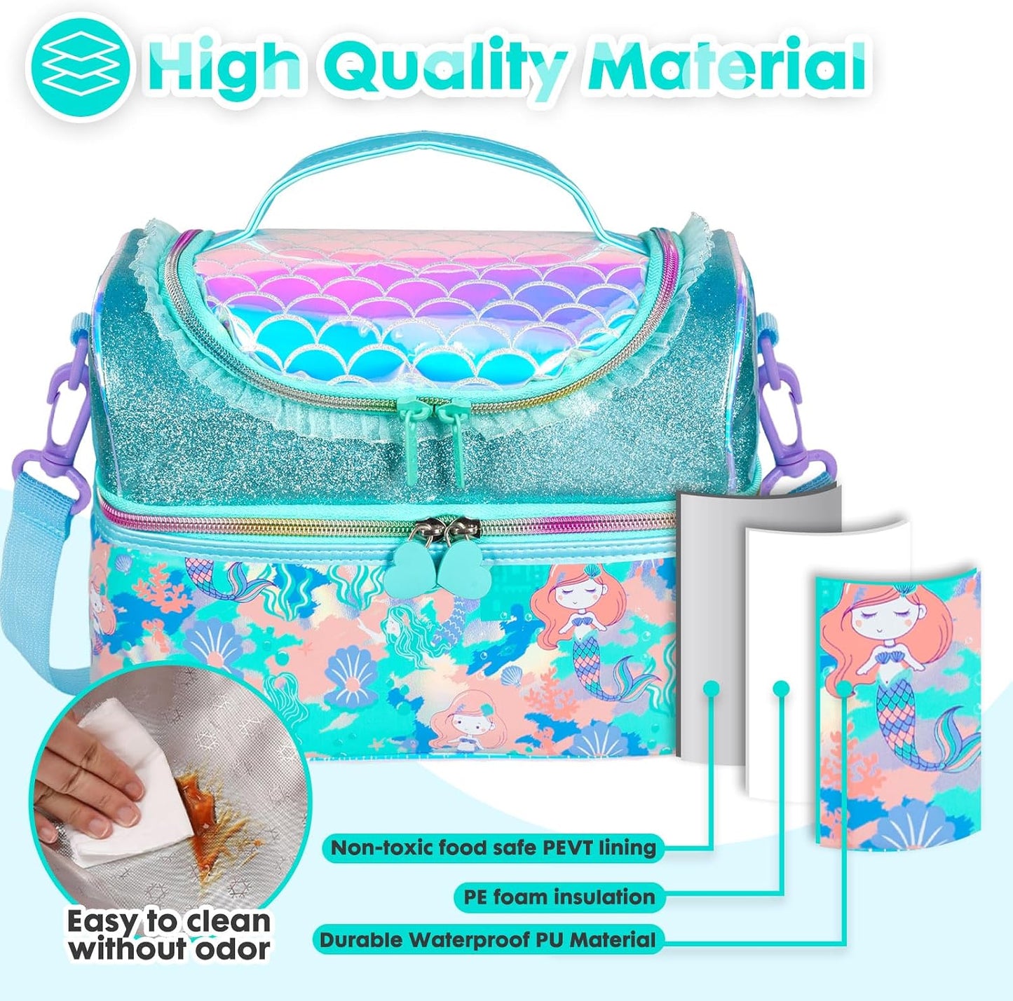 Kids Double Decker Cooler Insulated Lunch Bag, Back to School Large Meal Tote for Boys, Girls, Men, Women, with Adjustable Strap, Soccer
