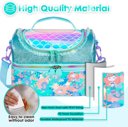 Kids Double Decker Cooler Insulated Lunch Bag, Back to School Large Meal Tote for Boys, Girls, Men, Women, with Adjustable Strap, Soccer