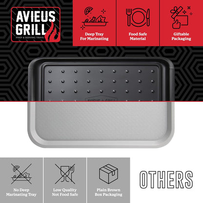 AVIEUS Grill Prep and Serve Trays | Set of 2 Stackable, Melamine Trays | Serving Tray & Marinating Tray | Serving Platter for Plating Food & BBQ Prep Tub for Marinating Meats | Grill Accessories |