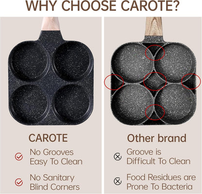 CAROTE 4-Cup Nonstick Granite Egg Pan, Cream White