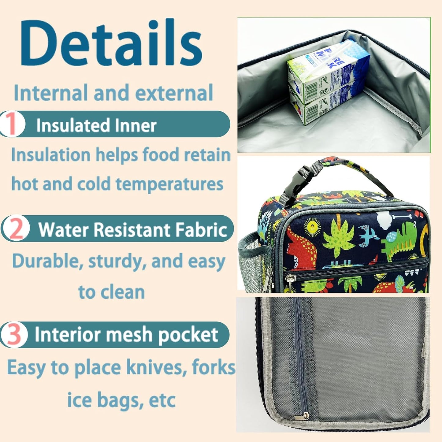 Kulle Astronaut Lunch Box for Boys, Insulated Kids Lunch Bag with Freezable Compartment, Thermal Reusable Lunchbox for School, Outdoor, Daycare - Space Theme Design