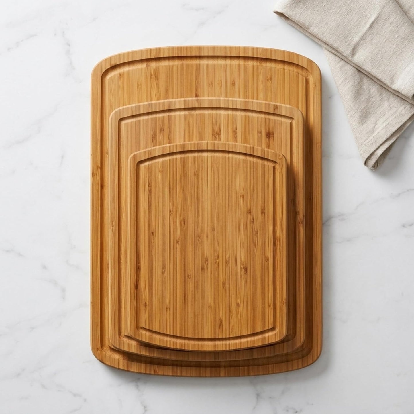 Bamboo Cutting Board Set of 4, Large Cutting Boards for Kitchen, Wood Cutting Board with Juice Groove Side Handles, Wooden Cutting Board for Kitchen, Meat Chopping Board Meal Prep, Serving Charcuterie