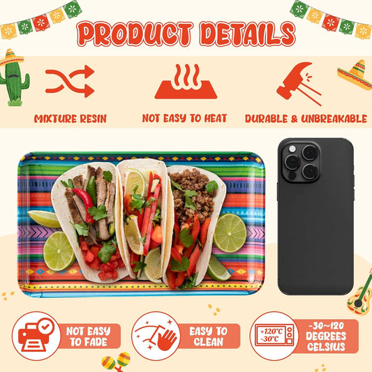 Mexican Fiesta Melamine Platter - R HORSE Mexican Platter Gift Fiesta Taco Serving Tray Plate Colorful Cinco De Mayo Serving Dishes Mexican Fiesta Gift for Taco Desserts Outdoor Indoor Dinner Party