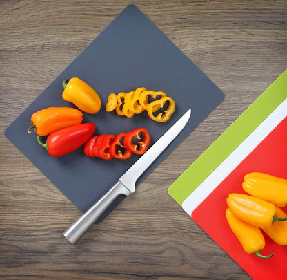 Dexas Heavy Duty Cutting Board Grippmat, Flexible Cutting Boards for Kitchen, Set of 4, Non Slip Plastic Board Cutting Mat 11.5 by 14 Inches Gray, Red, White and Green Set, Kitchen Gadgets