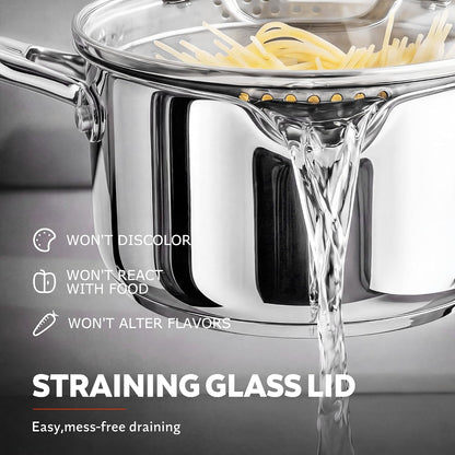 2.5 QT Tri-Ply Stainless Steel Saucepan, Steamer pot for cooking