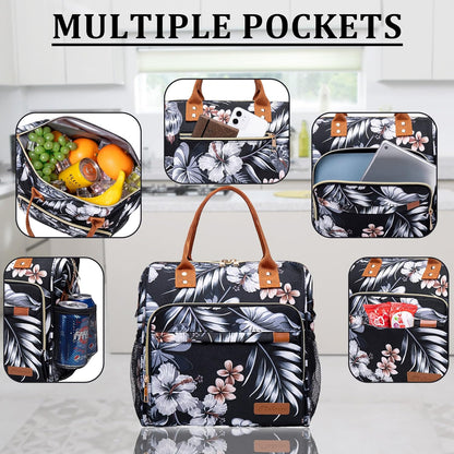 TuErCao Small Lunch Bag Lightweight Insulated Lunch Box for Women Work Portable Soft Cooler for Picnic Travel Road Trips, Loncheras para Mujer, Black