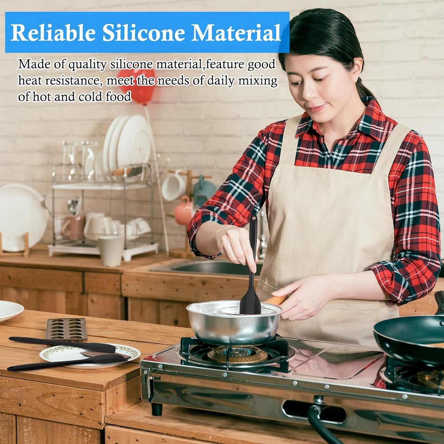 Shappy 4 Pieces Silicone Cooking Spoons 10.6 Inch Heat Resistant Kitchen Spoons for Mixing, Serving and Stirring Upgrade Large Non Stick Basting Utensils, Dishwasher Safe(Spoon,Fashionable Color)