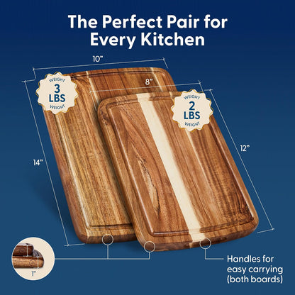 Sonder Los Angeles Doheny Wood Cutting Board Set | Acacia Edge Grain Cutting Board for Kitchen with Juice Groove | Perfect for Compact Daily Use | Gift Box Included | 14x10x1 in & 12x8x1 in