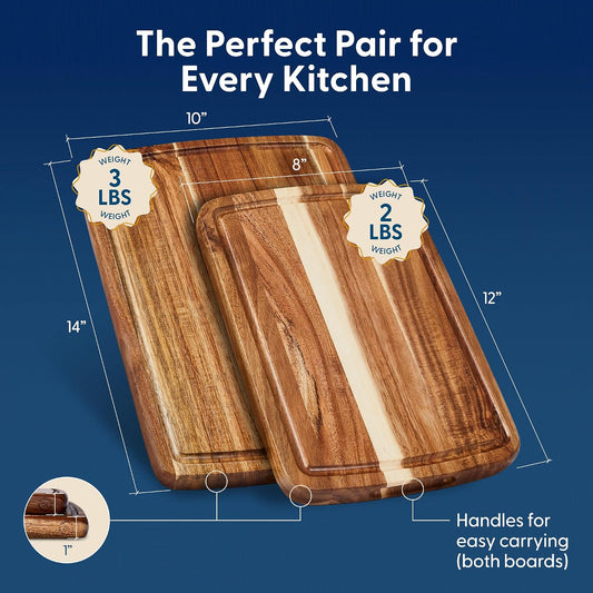 Sonder Los Angeles Doheny Wood Cutting Board Set | Acacia Edge Grain Cutting Board for Kitchen with Juice Groove | Perfect for Compact Daily Use | Gift Box Included | 14x10x1 in & 12x8x1 in