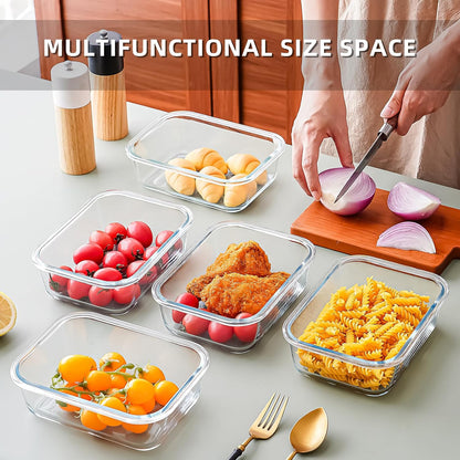Glass Food Storage Containers with Airtight Lids, 5-Piece Set, Freezer Safe, Microwave Safe, Leak Proof