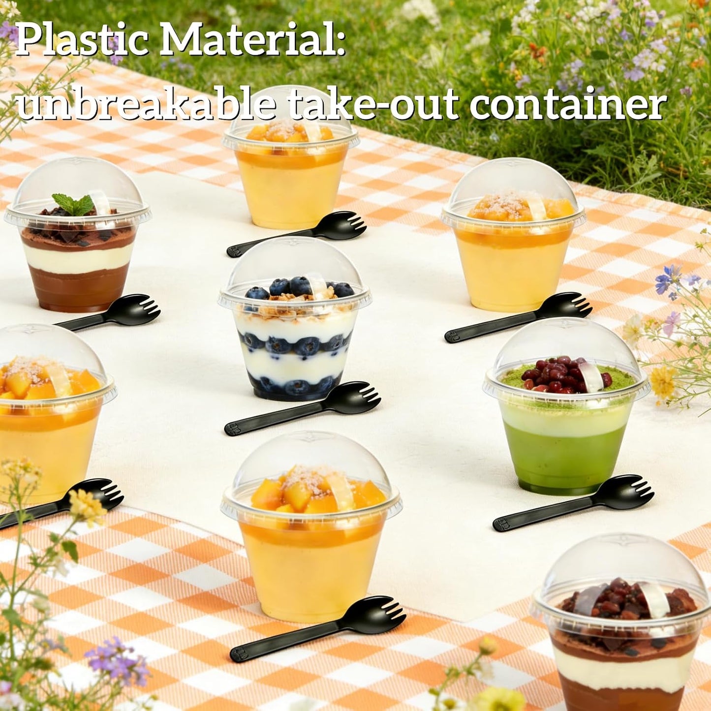 Pumtus 100 Pack Plastic Parfait Cups with Insert & Dome Lids, 9 OZ Clear Yogurt Fruit Parfait Container with Fork, Disposable To-Go Cup, Party Dessert Cup for Cereal, Veggies, Dips