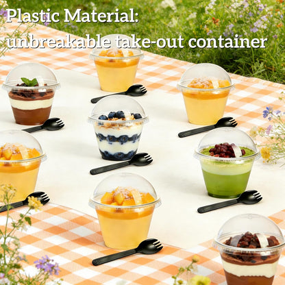 Pumtus 100 Pack Plastic Parfait Cups with Insert & Dome Lids, 9 OZ Clear Yogurt Fruit Parfait Container with Fork, Disposable To-Go Cup, Party Dessert Cup for Cereal, Veggies, Dips