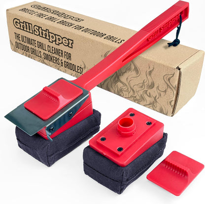 GRILL STRIPPER Bristle Free Grill Brush with Extra Sponge - Steam Grill Brush Bristle Free with Patent Pending Triple Scraper and Dishwasher Safe Replaceable Fire Resistant Steam Sponge