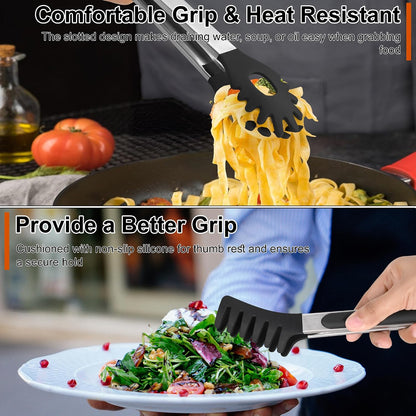 Kitchen Tongs with Silicone Tips, 9" & 12" Silicone Tongs for Cooking